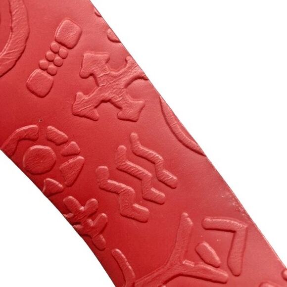 Vintage French Red Tooled Leather Belt w/ Sculptural Silver Buckle & Keeper 80s - Picture 11 of 14